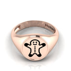 Black Enamel Gingerbread Man Engraved Rose Gold Plated Classic Signet Ring