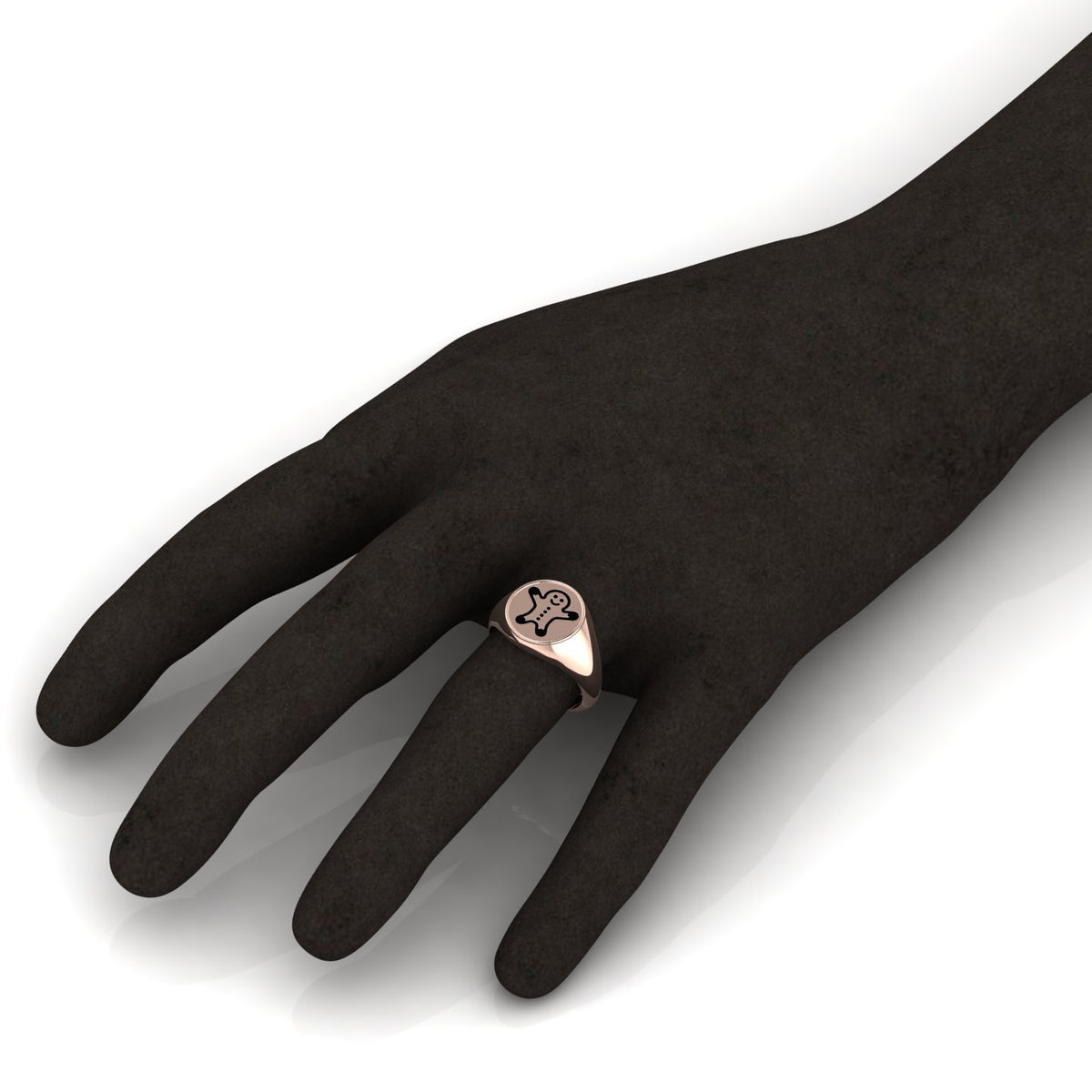 Black Enamel Gingerbread Man Engraved Rose Gold Plated Classic Signet Ring