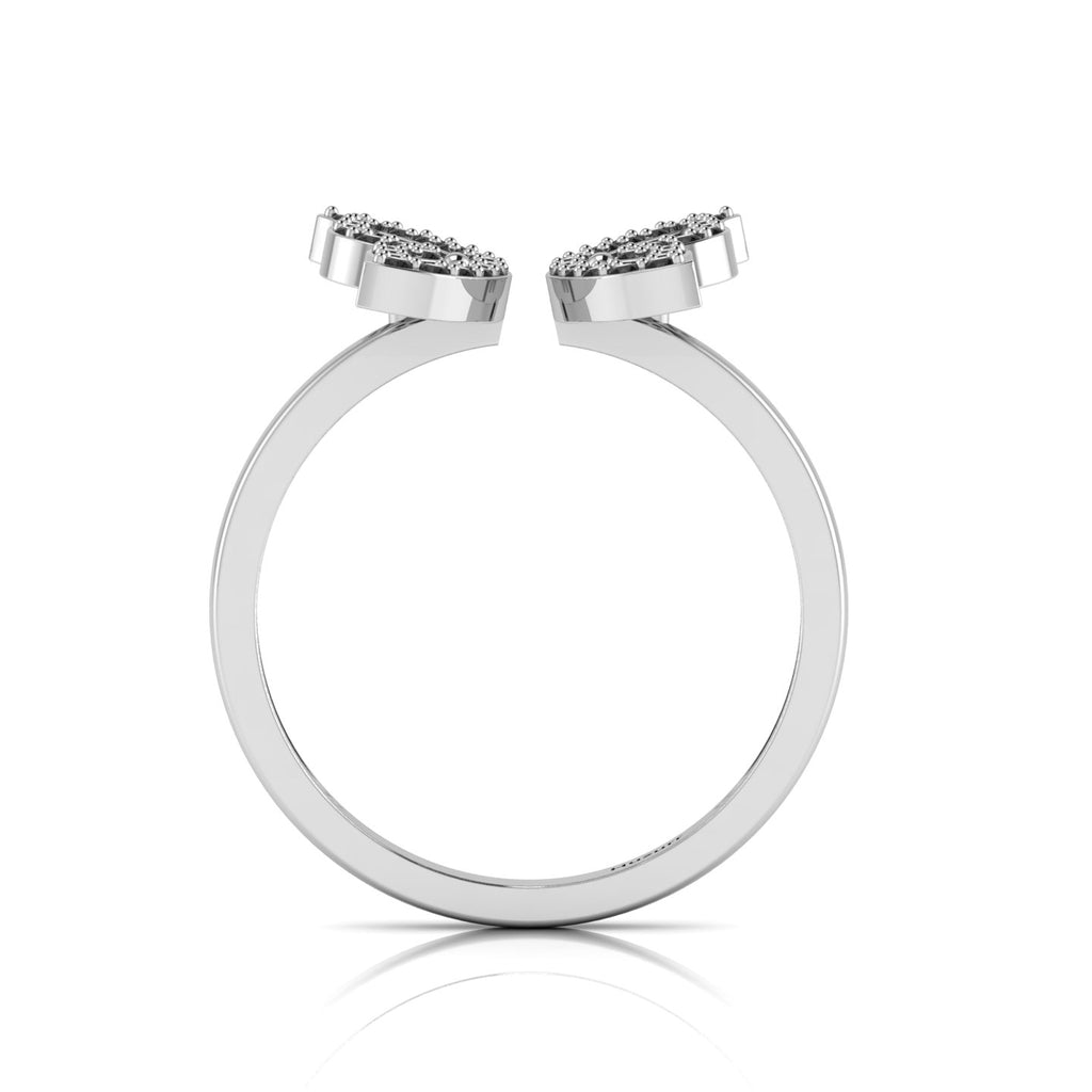 Round Black Diamond Silver Open Butterfly Adjustable Ring