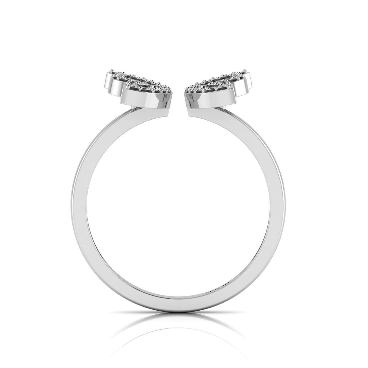Round Black Diamond Silver Open Butterfly Adjustable Ring