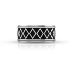 Silver Black Enamel Zigzag-Design Spinner Band Ring