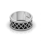 Silver Black Enamel Zigzag-Design Spinner Band Ring