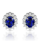 Sterling Silver Stud Earrings With Blue Sapphire And Diamond