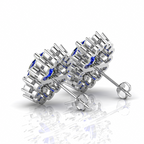 Sterling Silver Stud Earrings With Blue Sapphire And Diamond