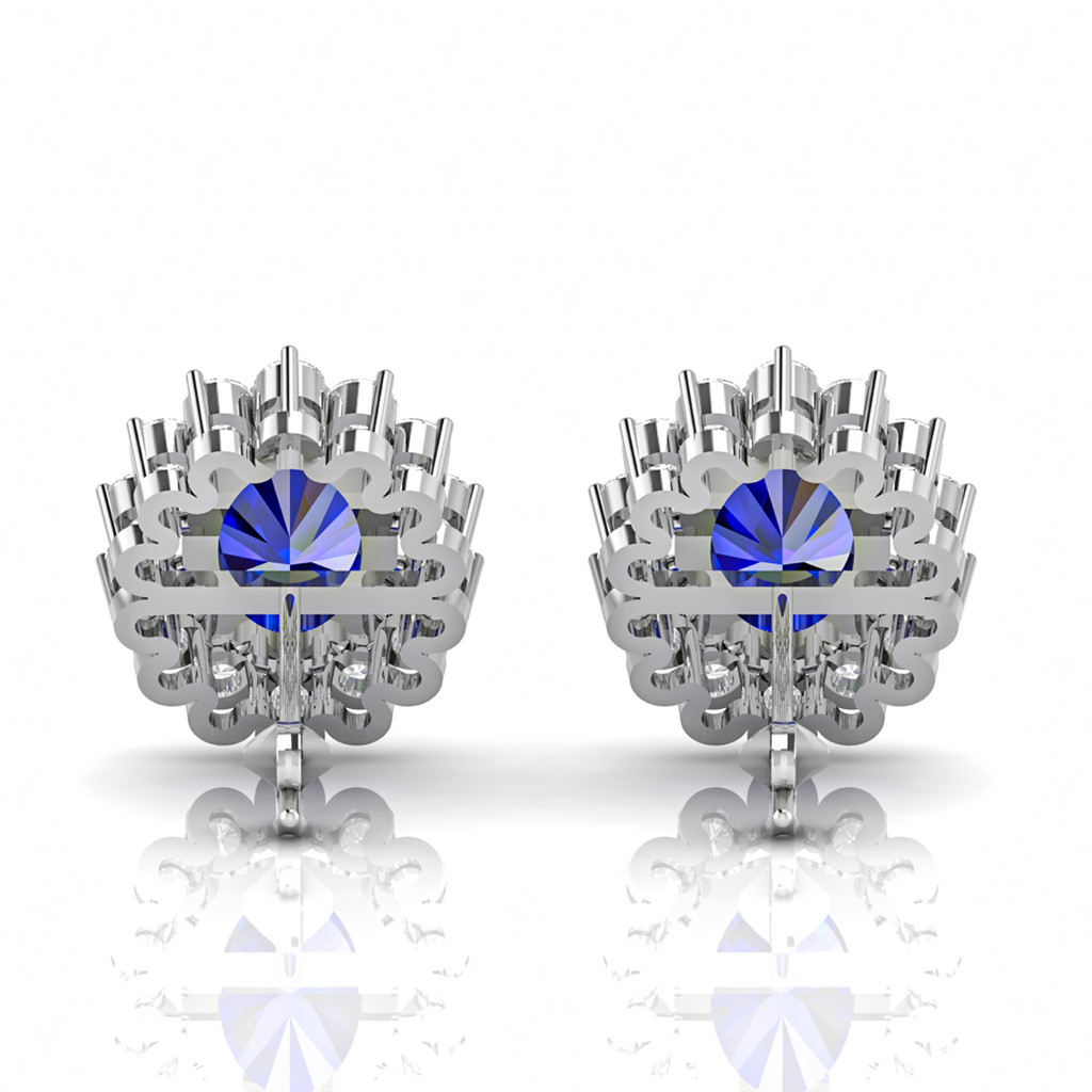 Sterling Silver Stud Earrings With Blue Sapphire And Diamond