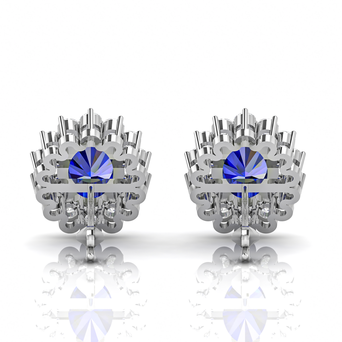 Sterling Silver Stud Earrings With Blue Sapphire And Diamond