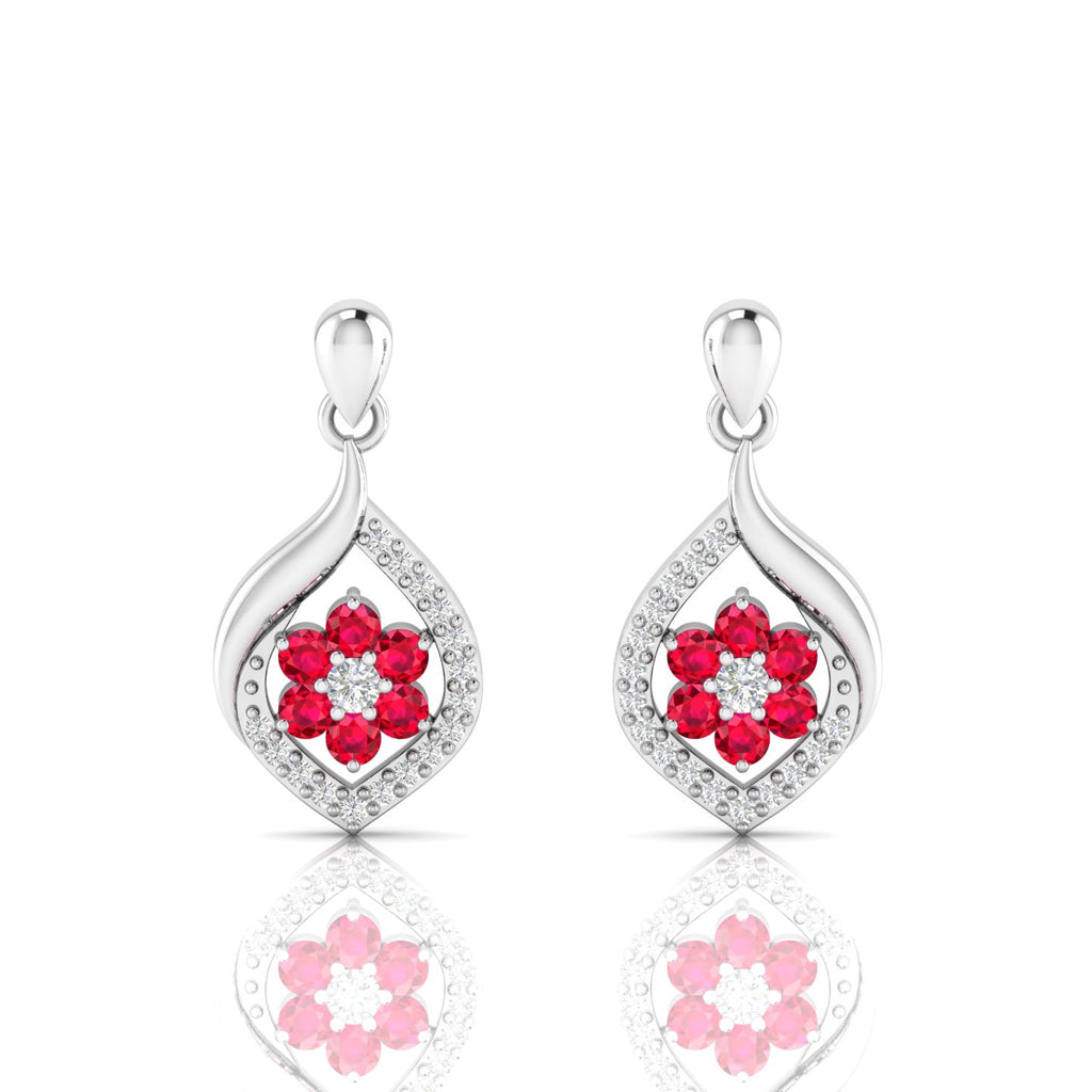 Classic Flower Drop Ruby Sterling Silver Earrings