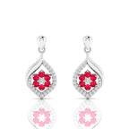 Classic Flower Drop Ruby Sterling Silver Earrings