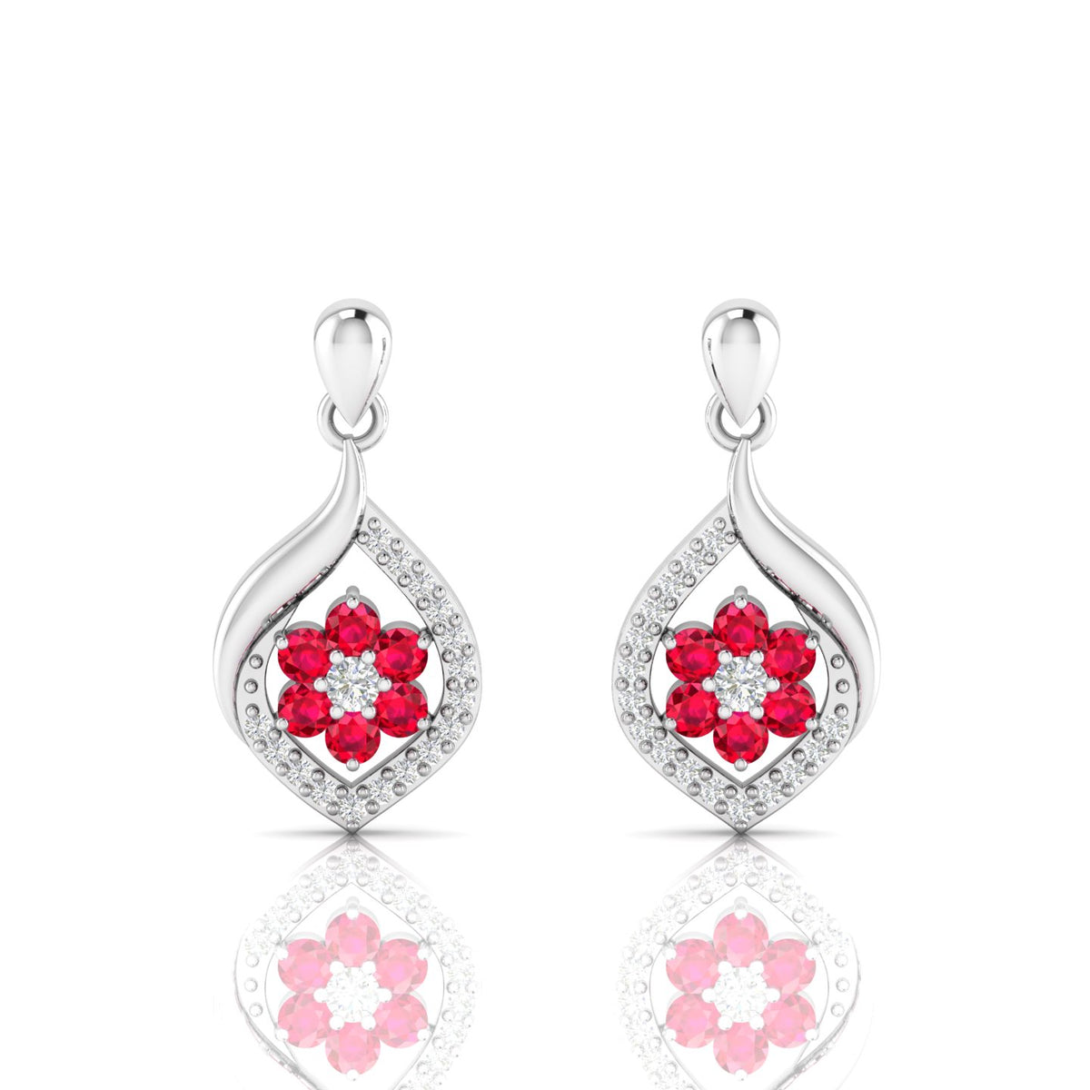 Classic Flower Drop Ruby Sterling Silver Earrings