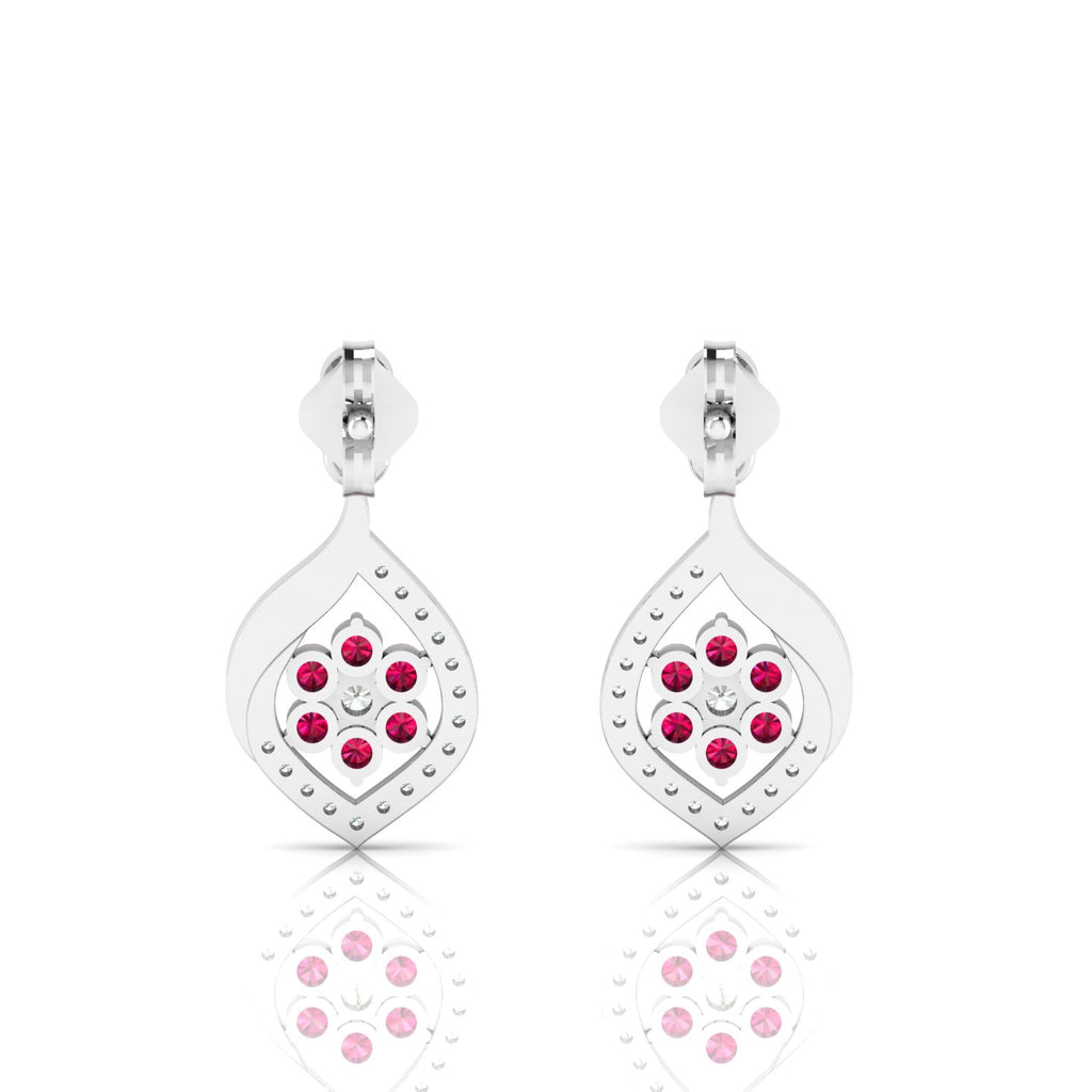Classic Flower Drop Ruby Sterling Silver Earrings