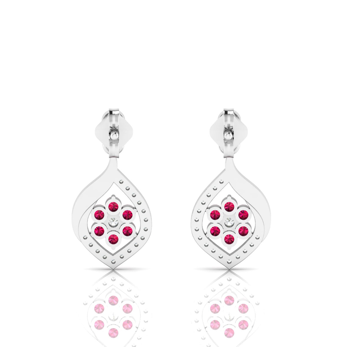Classic Flower Drop Ruby Sterling Silver Earrings