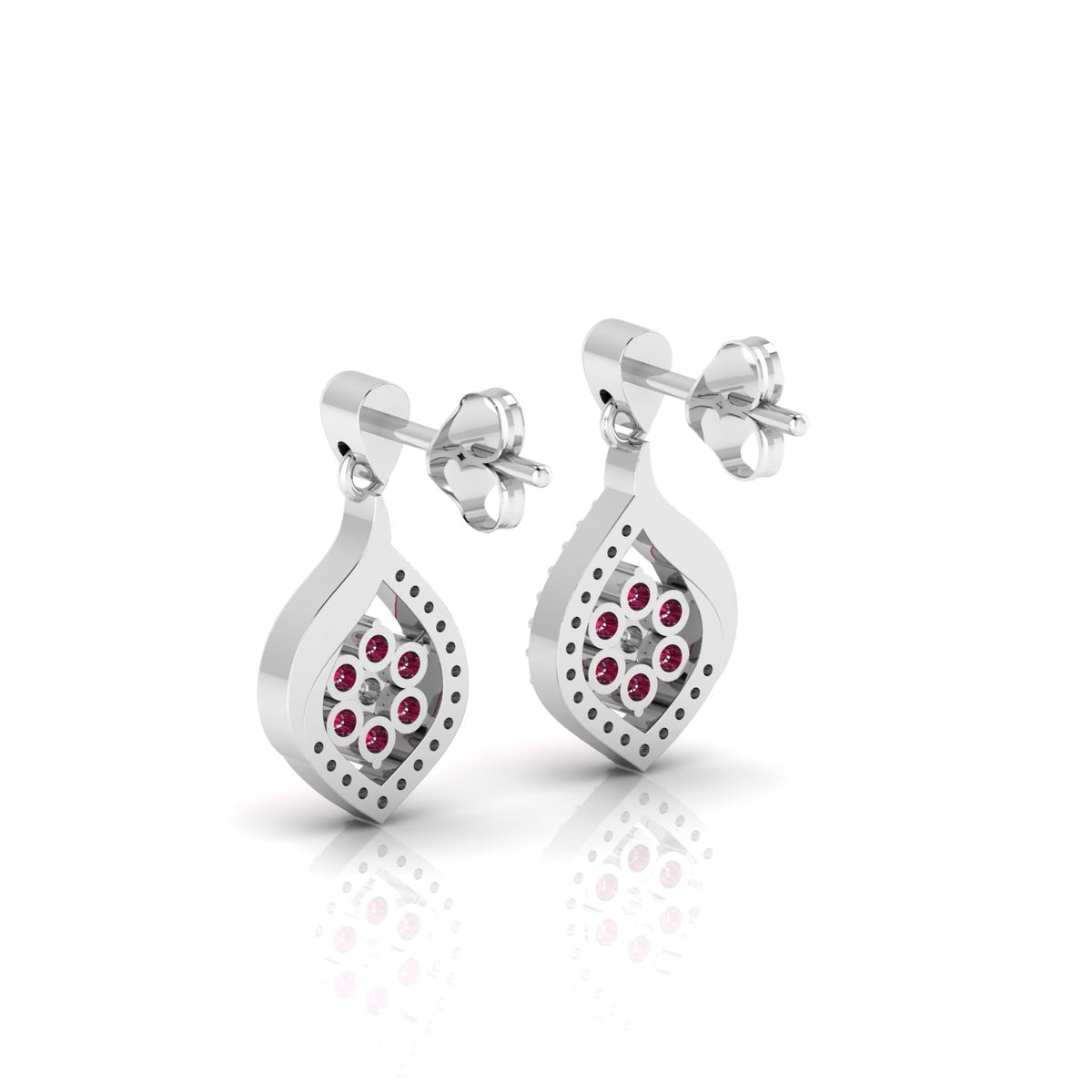 Classic Flower Drop Ruby Sterling Silver Earrings