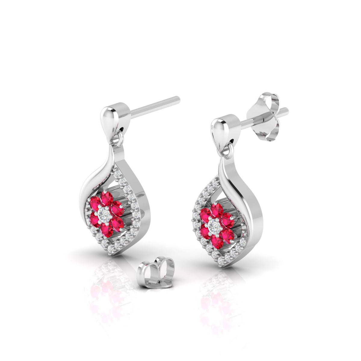 Classic Flower Drop Ruby Sterling Silver Earrings